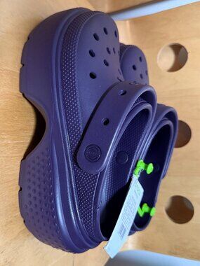 New CROCS Purple Dark Iris Stomp High Platform Clog Shoes Women's US 9 Mens 7
